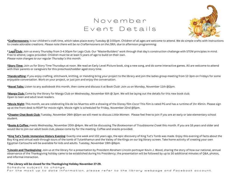 November Event Details