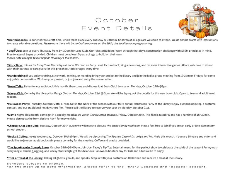 October Event Details